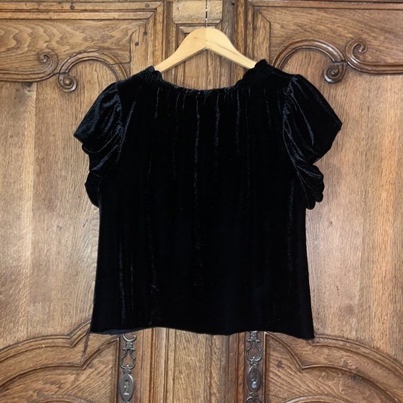 Free People Terese Velvet Ruffled Keyhole Tie Neck Short Puffed Sleeve T… - Picture 12 of 13